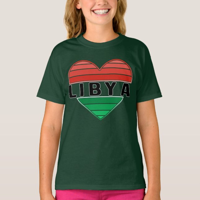 Camiseta Eu amo a Líbia, coração líbio (Frente)