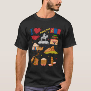 Camiseta Eu Amo A Mão Da Mongólia Desenhando Marcas De Terr