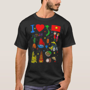 Camiseta Eu amo a Mão Vietnamita desenhando Marcas de Terra