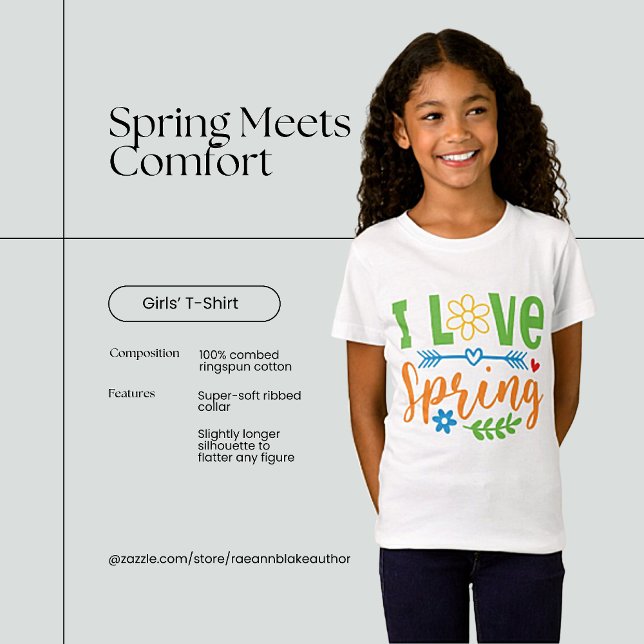Camiseta "Eu Amo a Primavera" para Meninas em Jers (Criador carregado)