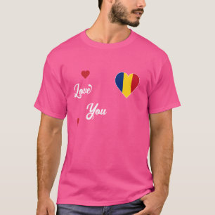 Camiseta Eu amo a Romênia com bandeira romena em um coração
