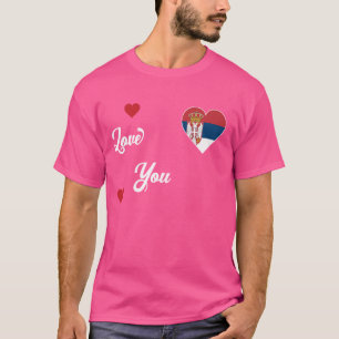 Camiseta Eu amo a Sérvia com bandeira sérvia em um coração