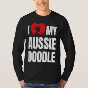 Camiseta Eu Amo a Silhueta do Meu Cachorro Aussiedoodle no