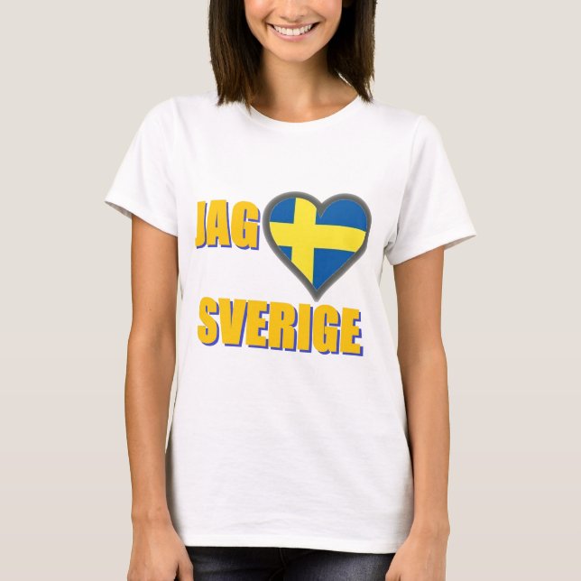 Camiseta Eu amo a suecia (entalhe Älskar Sverige) (Frente)