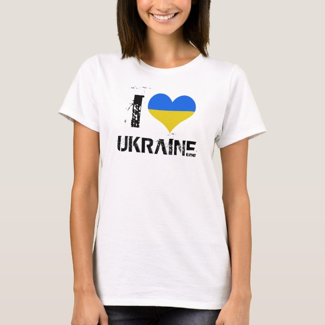 Camiseta Eu amo a Ucrânia com a bandeira da Ucrânia, T-Shir (Frente)