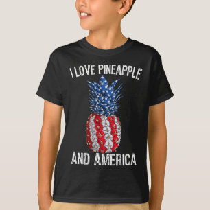 Camiseta Eu Amo Abacaxi E Bandeira Americana USA 4 De Julho