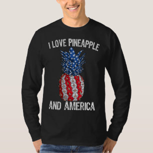 Camiseta Eu Amo Abacaxi E Bandeira Americana USA 4 De Julho