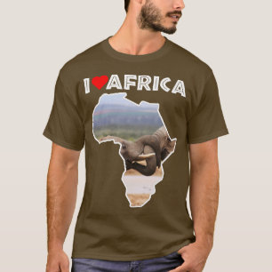 Camiseta Eu amo África, vida selvagem, mapa elefante, turma