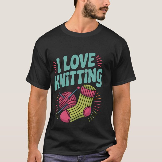 Camiseta Eu Amo Agulhas de Lã para Meias (Frente)