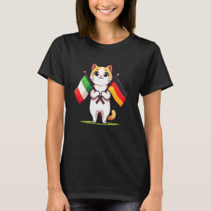 Camiseta Eu Amo Alemanha Itália Bandeira de Amizade Gato Fo