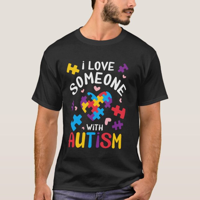 Camiseta Eu Amo Alguém Com Autismo Quebra-Cabeça do Coração (Frente)