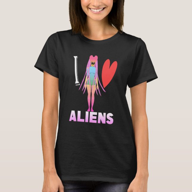 Camiseta Eu Amo Aliens  Ficção Científica (Frente)