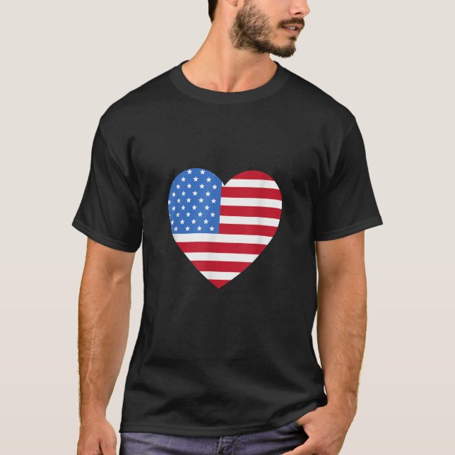 Camiseta Eu amo América Love Flag coração 4 de julho (Frente)