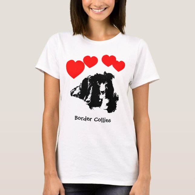 Camiseta Eu Amo (Amo) Cães Border Collies  (Frente)