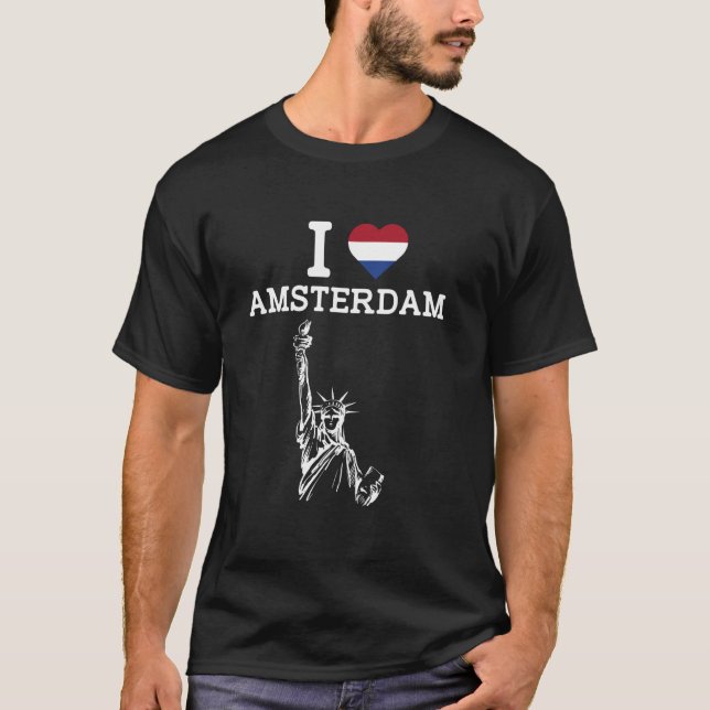 Camiseta Eu Amo Amsterdã Estátua Engraçada da Liberdade Peg (Frente)