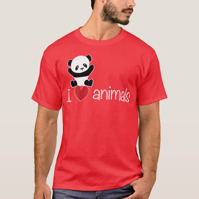 Camiseta eu amo animais urso panda retrô (Frente)