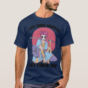 Camiseta Eu Amo Animas Samurais E Shiba Inu - Kawaii - Ota