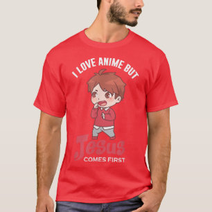 Camiseta Eu Amo Anime Mas Jesus Vem Primeiro Japa Cristão