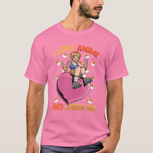 Camiseta Eu Amo Anime Shiba Inu - Bonita Gir Cardíaca Kawai (Frente)