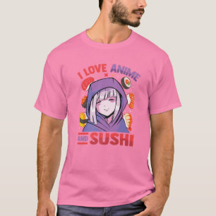 Camiseta Eu Amo Anime Sushi - Kawaii Blushing Otaku Gir