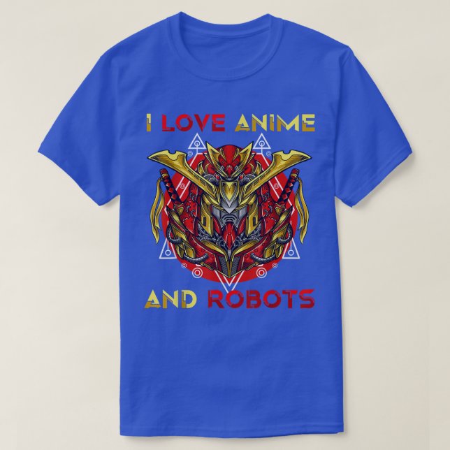 Camiseta Eu Amo Animes E Robôs Robôs Robôs Samurais Mang (Frente do Design)