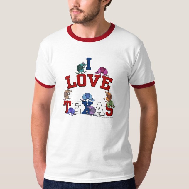 Camiseta Eu Amo Armadilos Coloridos do Texas (Frente)