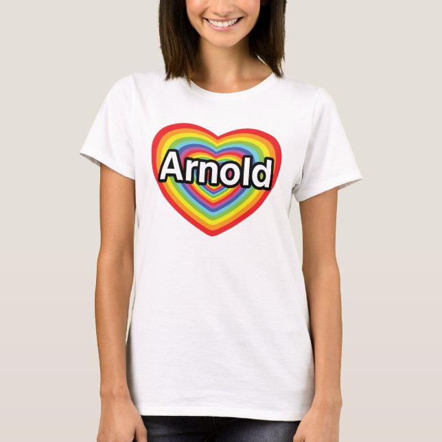 Camiseta Eu amo Arnold, coração do arco-íris (Frente)