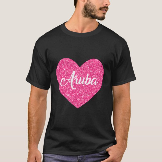 Camiseta Eu Amo Aruba Viagem de Coração Rosa Presente Para  (Frente)