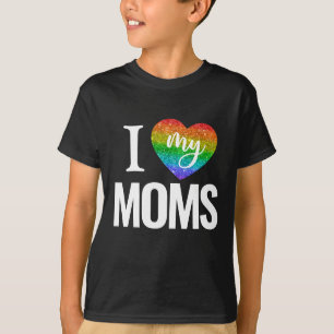 Camiseta Eu Amo As Minhas Mães Orgulho Cardíaco Arco-Íris