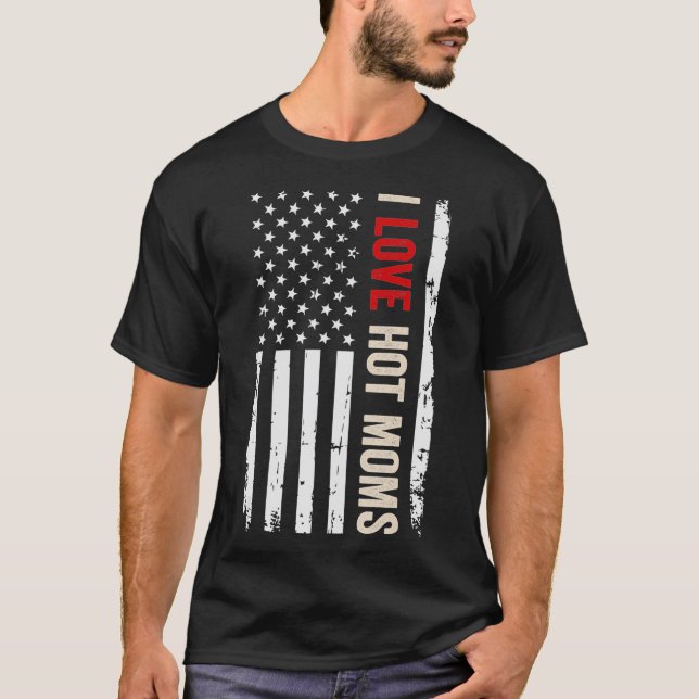 Camiseta Eu Amo Bandeira Americana Quente Mães (Frente)