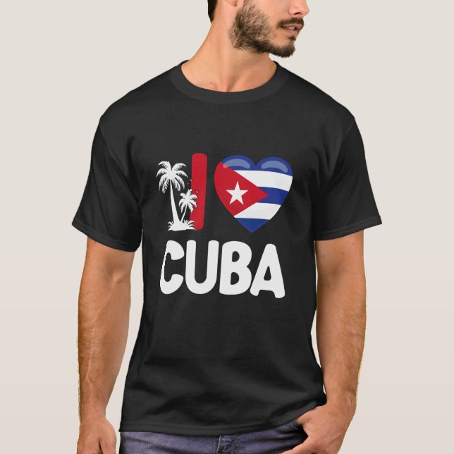 Camiseta Eu Amo Bandeira Cubana Coração (Frente)