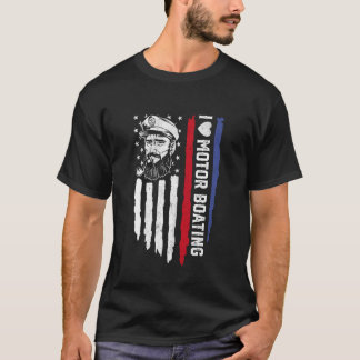 Camiseta Eu Amo Barco Pontão de Bandeira Americana Motoriza