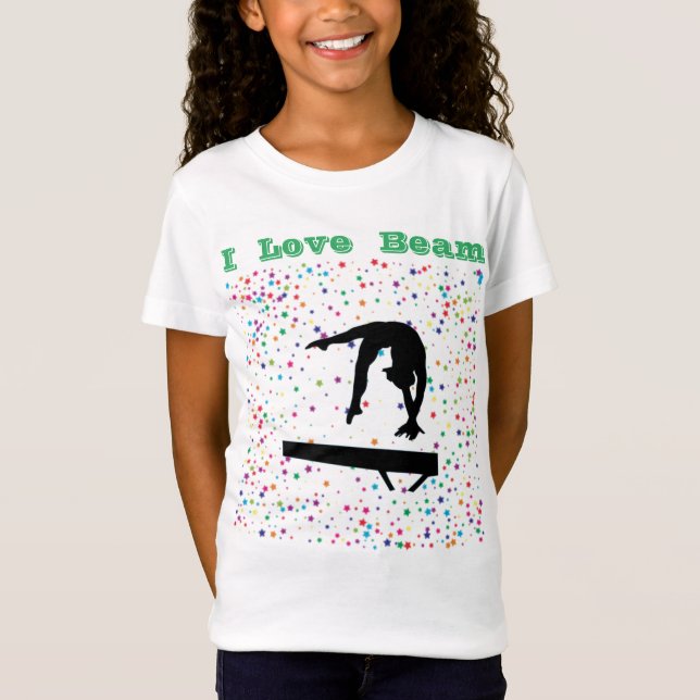 Camiseta Eu Amo Beam Girls Gymnastics Balance Beam Gymnast (Frente)