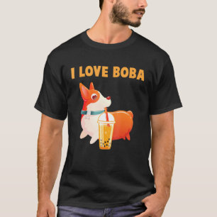 Camiseta Eu Amo Boba Cute Welsh Corgi Pembroke Bubble Tea D