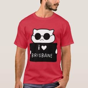 Camiseta EU AMO BRISBANE Ilustração de Gato Fofo Manuscrita