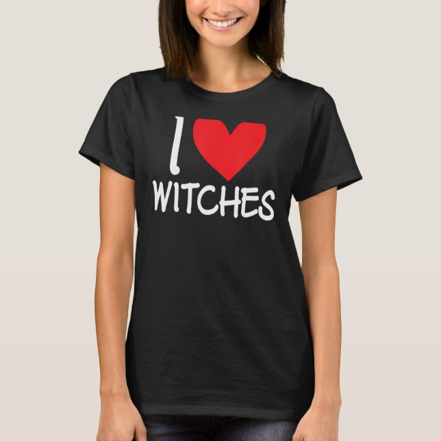 Camiseta Eu Amo Bruxas Assustadas Do Halloween, Mulher De V (Frente)