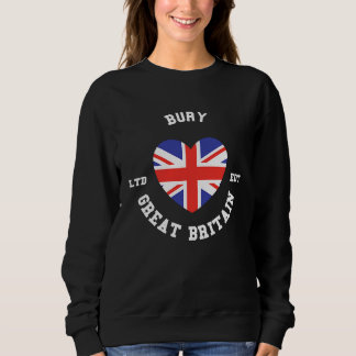 Camiseta Eu Amo BURY Grã-Bretanha Coração Insígnia Bandeira