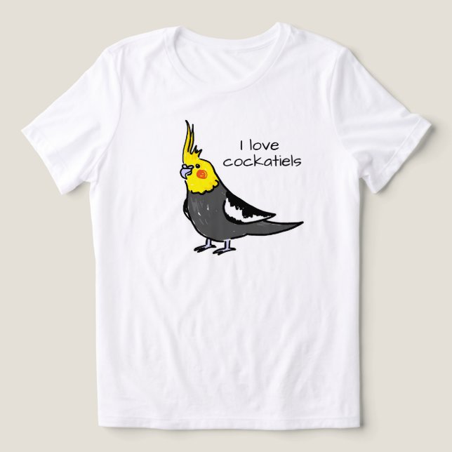 Camiseta Eu Amo Cacatuas Cinzentas Normais (Design frontal)