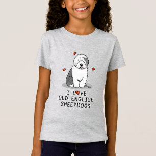 Camiseta Eu Amo Cães-De-Ovelha Inglês (Cinza 1) Fofo OES