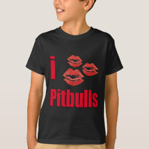 Camiseta Eu amo cães de Pitbull, beijos do batom loucos