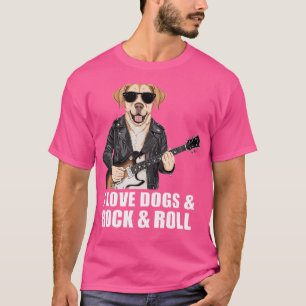 Camiseta Eu Amo Cães Rock Roll Labrador Tocando Elétrica