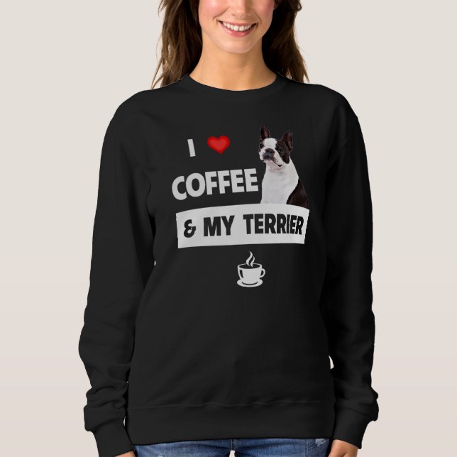 Camiseta Eu Amo Café E Meu Cachorro De Boston Terrier Cacho (Frente)