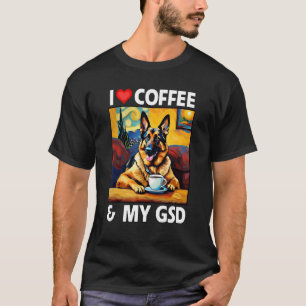 Camiseta Eu Amo Café e Meu GSD Mãe Pai Pastor Alemão D