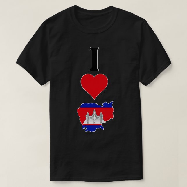 Camiseta Eu Amo Camboja Vertical I Heart Country Flag Map (Frente do Design)