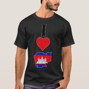 Camiseta Eu Amo Camboja Vertical I Heart Country Flag Map