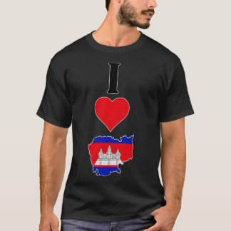 Camiseta Eu Amo Camboja Vertical I Heart Country Flag Map