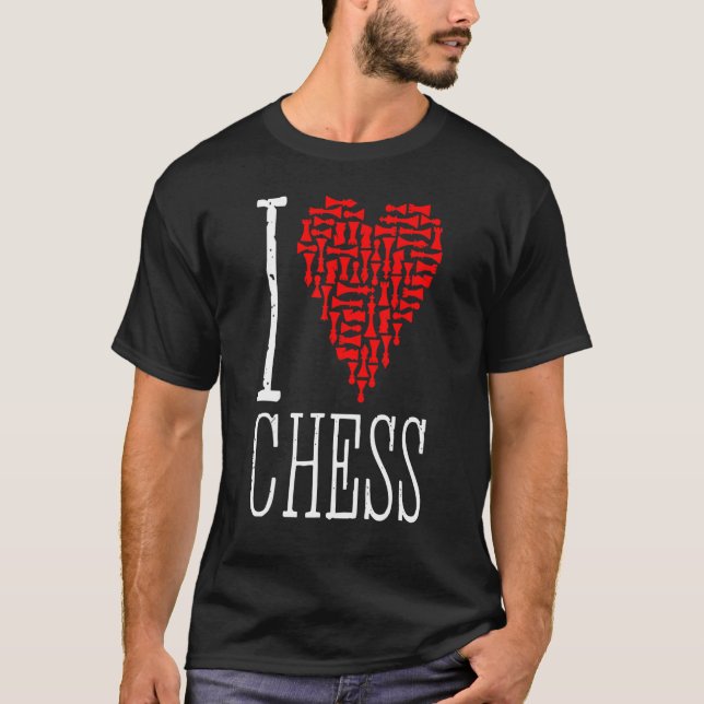 Camiseta Eu Amo Chess Heart Player Master Coach Pieds Mosa (Frente)
