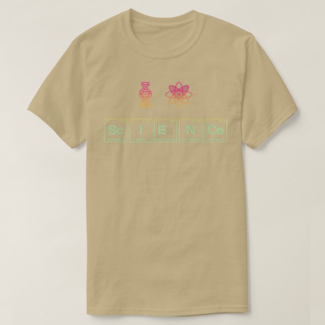 Camiseta EU AMO CIÊNCIA escrita em Elementos de Mesa Periód (Frente do Design)
