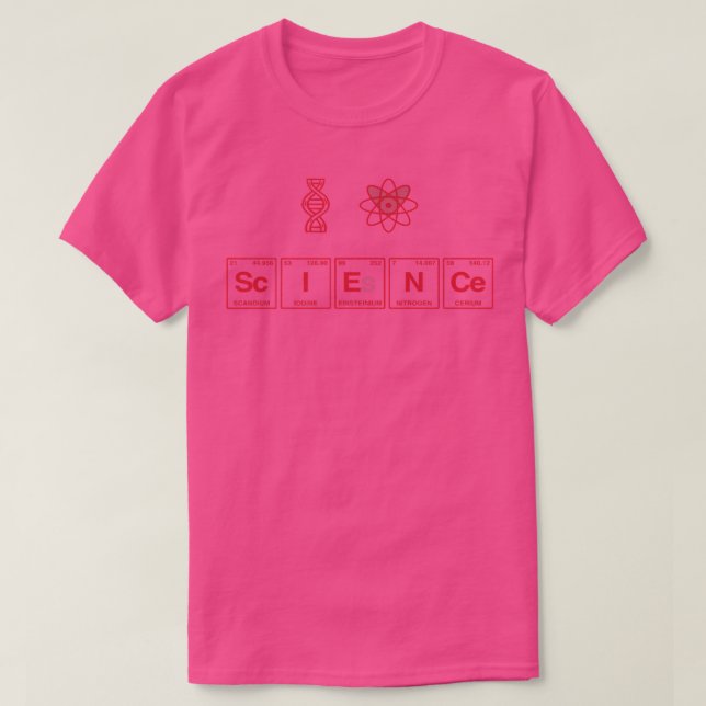 Camiseta EU AMO CIÊNCIA escrita em Elementos de Mesa Periód (Frente do Design)