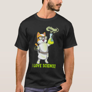 Camiseta Eu Amo Ciência Gato Química Fofo Cátion Positivo